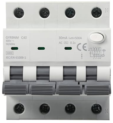 Interruttore Magnetotermico Differenziale 40A 30MA 3P+N Salvavita RCBO 6KA MCB corrente di errore AC 400V con protezione da sovraccarico e cortocircuito montaggio su guida DIN.