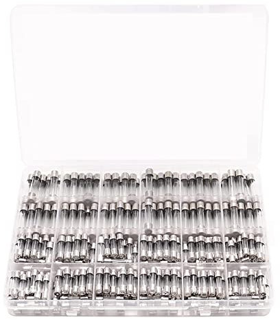 Sicherungssortiment mit 24 Arten von 360 flinken Glassicherungen, 250 V, 0,5 A, 1 A, 2 A, 5 A, 6 A – 20 A, 6 x 30 mm, 0,2 A – 20 A, 5 x 20 mm, Patronensicherungen