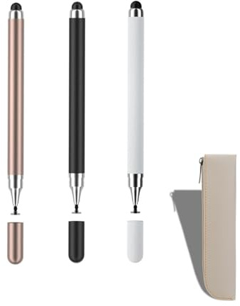 AORHOFJ 3 piezas 2 en 1 stylus bolígrafos de pantalla táctil compatible con todos los teléfonos móviles/tabletas, viene con cremallera de cuero bolsa de almacenamiento de la pluma