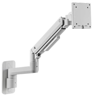 HDWR Enkel monitorarm med gasfjäder, ett stativ för skärm, 17 till 49 tums skärmar, justerbar lutning ±90°, svängbar, rotation, håller en skärm upp till 20 kg, VESA 75 och 100 mm, SolidHand-BGW01W