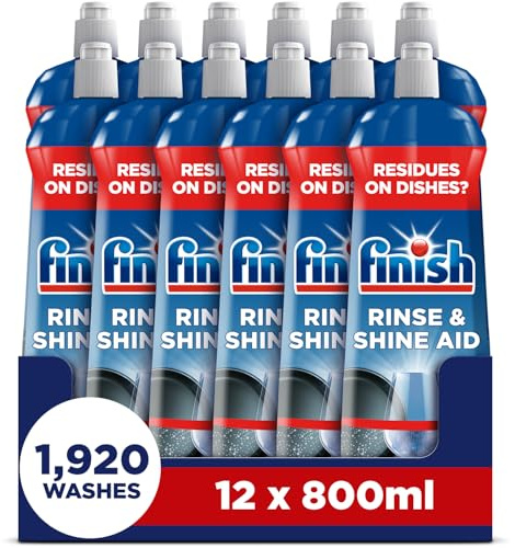 Finish Dishwasher Rinse & Shine Aid, Fresh, 9.6L (800ml x 12 pck), Ultimate Clean & Diamond Shine, Glass Protection, Spot Prevention, Better Drying vs Finish Detergent Alone
