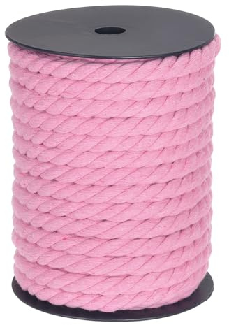 QUARKZMAN Baumwollseil 3 Strang Gedrehtes Geflochtenes Seil, Pink 23m/25 Yard 10mm Durchmesser für Wandbehang, Pflanzenaufhänger, Stricken, Makramee-Knoten