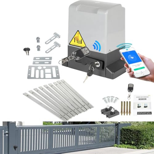 Izrielar 550W Moteur de portail battant Automatique Motorisation pour portail coulissant, contrôle Bluetooth, ouvre-porte de garage jusqu'à 1200 kg, 12M Moteur de portail, avec 2 télécommandes