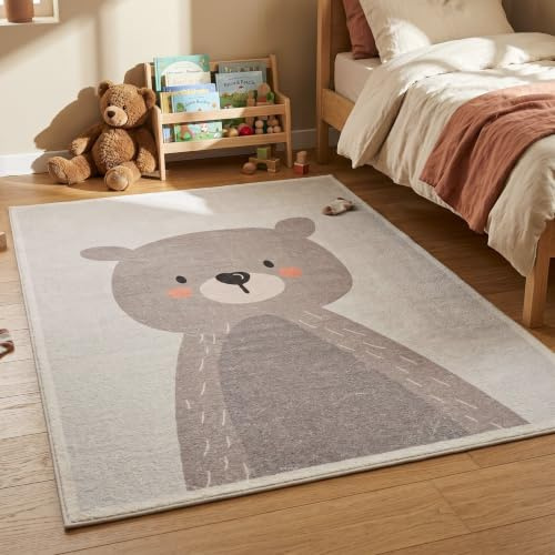 Little Olly Waschbarer Spielteppich - Simba Bear Beige - 80x150 cm | Tier - Krabbeldecke - Spielmatte - Kinderzimmer, Babyzimmer - Jungen - Mädchen
