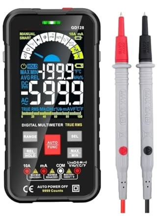 Multimètre numérique intelligent à 9999 points, plage automatique, 1000V, 10a, testeur, Ohm Hz, capacité REL True RMS AC DC DMM GD128, nouveau(GD128-BLACK)