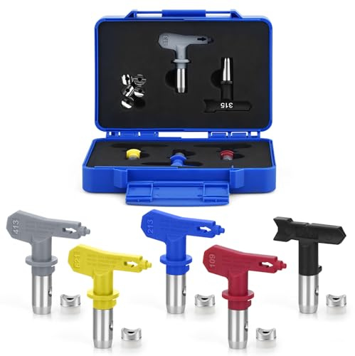 5Pcs Spray Tips, Airless Paint Sprayer Tips,Airless Paint Spray Tip Kit, 5 PCS Reversible Spray Tips and Mini Storage Box for Airless Sprayer Gun Home Building (109,213,315,413,621)