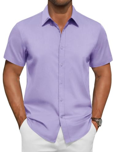 siliteelon Short Sleeve Shirts Men Stretch Dress Formal Stain Shield Shirt | Cotton Soft, Non Iron, Smart Casual, Lightweight Comfy, Business Work, for Wedding Party Summer, Regular Fit, for Adult