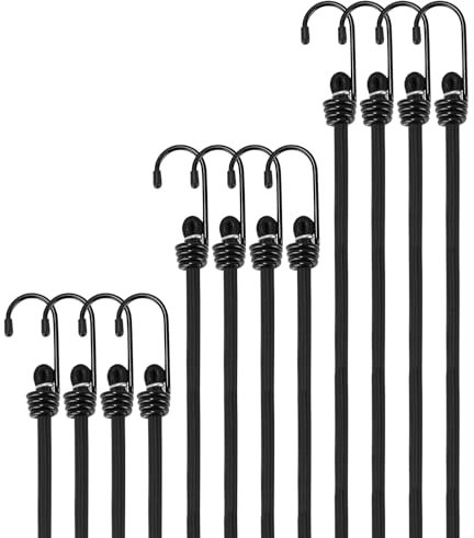Goxiry 12 Pezzi Corde Elastiche con Gancio Durevole Cinghie Elastiche Multiuso Tiranti Elastici per Teloni, Portapacchi, Auto, Bici, Campeggi, Motociclette