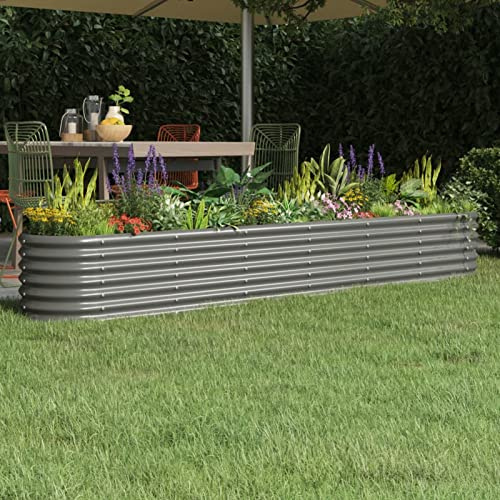 IKAYAA Jardinera Alta Rectangular Metal para Exterior - Arriate para Cultivo de Plantas en Patio Terraza - Macetas para Jardín Gris 260 x 40 x 36 cm