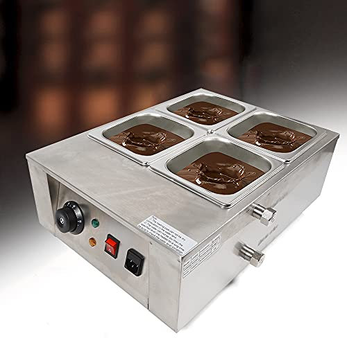 Chocolatera - Máquina para Fuente de Chocolate, 4 Tanques Comercial Eléctrico Chocolate Derretidor, Temperador 0-80°C, Ideal Repostería, Acero Inoxidable, Calentamiento 3D, 55 x 43 x 26 cm
