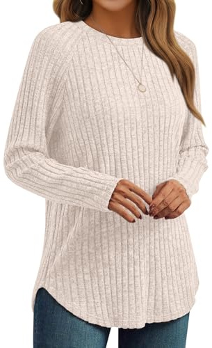 AUTOMET Womens Long Sleeve Shirts Fall Fashion Tops 2026 Blouses Dressy Sweaters Tunic Winter Clothes Casual Outfits Apricot L