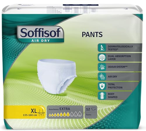 Soffisof Air Dry Windelpants für Erwachsene Extra XL - Inkontinenz Pants - Einzelpackung mit 12 Windeln, 7 Tropfen - Windeln Pants