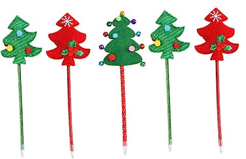 HOMSFOU Set 5 Penne Di Natale a Sfera Cartoon a Forma Di Albero, Materiale Plastico, Penne Per Scrivere Per Ragazzo Ragazza, Accessori Cancelleria Per Scuola e Regali Natalizi