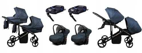 BabyLux® Kinderwagen Set 4 in 1 für Zwillinge - Trailux Duo - Antracyt - incl. Babywanne, Buggy Sportsitz, Auto-Babyschale, Basisstation - Autositz - Geschwisterwagen Zwillingskinderwagen
