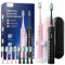 Brosse À Dent Électrique Soniques Adultes - Lot De 2 Brosse A Dent Sonique avec 10 Têtes de Brosse et Étui de Voyage, 5 Modes, Étanche IPX7, Brosse A Dent Electrique, Noir et Rose