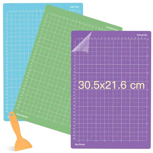 3er Set Schneidematten für Cricut,30.5x21.6cm mit Schaber, 3 Haftstärken Standard/Light/StrongGrip