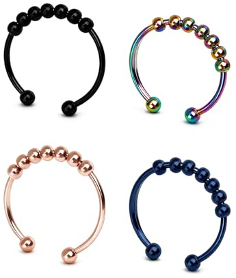 JUKOTA 4 Stück Anxiety Ring, Anti Stress Ring, Edelstahl Stressring mit Perlen（Vier Farben）