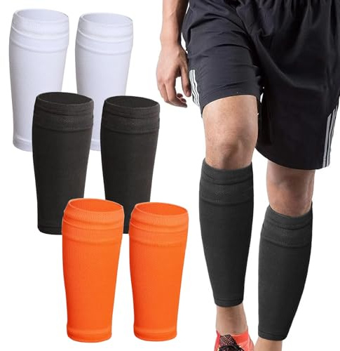 3 Paar Schienbeinschonerhalter, Fußball Schienbeinschoner Socken, Anti-Rutsch Stutzenhalter Fussball, Schienbeinschoner Halte für Kinder Erwachsene Anfänger(Schwarz, Weiß, Orange