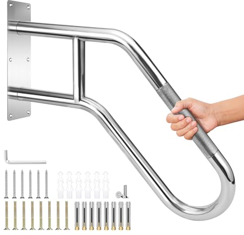Upgrade Handrails for Outdoor Steps, Heavy-Duty 304 Stainless Steel Handrail for 1-3 Steps, Wall Mounted Anti-Slip Stair Grab Bar, Safety Rail for Elderly & Disabled, Suitable for Indoor & Outdoor