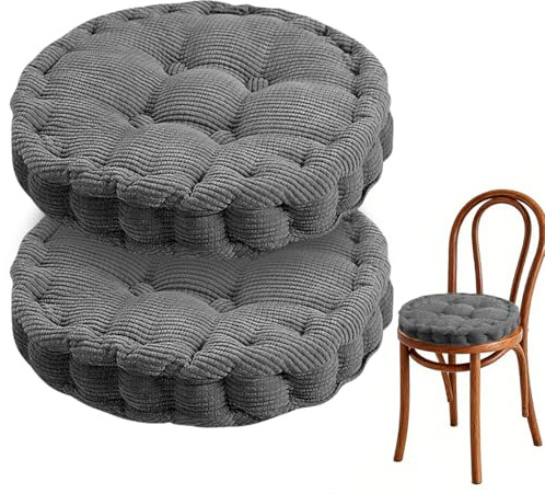 2er Set Stuhlkissen Rund, Sitzkissen 40 x 40 cm, Dicke Bodenkissen Sitzpolster Indoor/Outdoor, Kissen für Gartenstühle Balkonstuhl, Stuhlauflage Stuhl Sitzkissenfür Wohnzimmer Esszimmer (Dunkelgrau-A)