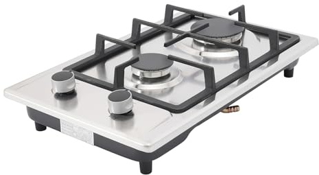 Gasskokplatta med 2 brännare med 3 kW och 1,75 kW för LPG/naturgas, 51 x 31 cm utomhus gasskokplatta av rostfritt stål, bärbar gasskokplatta med tryckreducerare och 1,5 m slang, gasskokplatta för