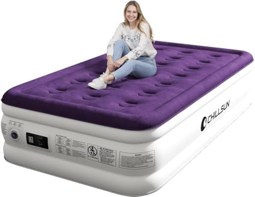 CHILLSUN Luftmatratze 1 Person mit integrierter Pumpe, selbstaufblasend 190x100x40 cm, extra Dicke wasserdichte Flockoberfläche, schnelles Aufblasen, platzsparendes Gästebett für Camping & Zuhause