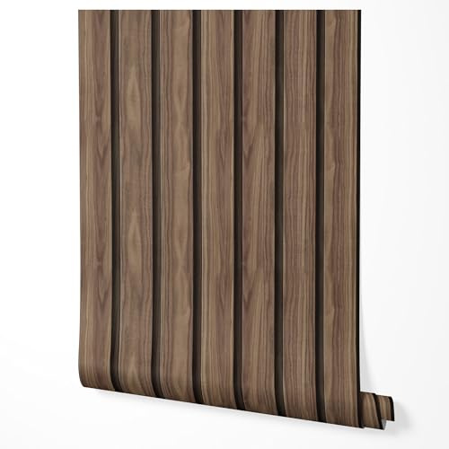 GP TONER Vliestapete Holzoptik Nussbaum Lamellen 3D Wandpaneel Effekt Realistische Holzstruktur Tapete Modern für Wohnzimmer Schlafzimmer Flur Büro Elegantes Design UV-beständige Tapete 10m x 0,5m