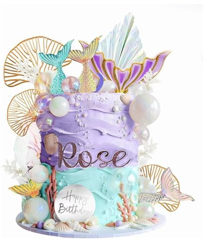 26 Pcs Mermaid Cake Topper Set, Cute Mermaid Decorations for Girls, Cupcake Toppers Ideal for Mermaid Theme Birthday Parties & Baby Showers