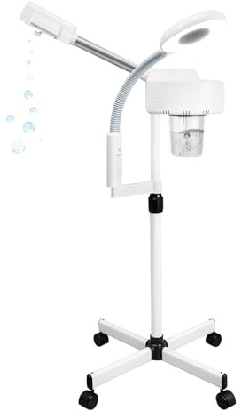 Vapeur 2 en 1 pour le visage avec lampe LED et loupes 5x, vaporisateur pour sauna facial, ozone, sauna facial, nettoyeur de pores, appareil à vapeur pour spa chaud et froid