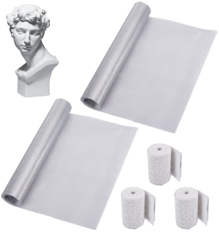 OLYCRAFT 2 Rotolo Rete in Metallo Bianca per Scultura 3mx30cm con 3 Rotoli Garza Gessata 4.5mx10cm Rete in Metallo in Alluminio per Scultura per Scolpire L'Argilla Fai da Te e Riparazioni Domestiche
