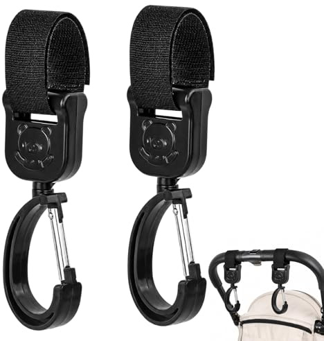 Buggy Clips 2Pcs, Pram Bag Hooks, Universal Stroller Carabiner Clips