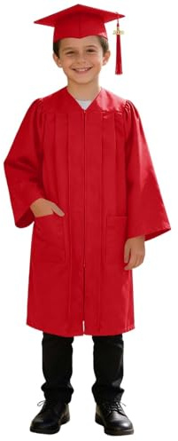 Robe de Diplôme Enfant + Bonnet à Pompon 12 Couleurs Toge Graduation Primaire Tissu Résistant Deux Poches pour Cérémonie de Remise de Diplôme,Spectacle Scolaire et Shooting