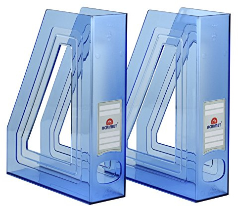 Acrimet Zeitschriftenhalter, vertikaler Organizer, Blau Transparent, 2 Pack | Robuster Kunststoff, für Büro und Zuhause, Ablage für Ordner und Post, platzsparende Aufbewahrung