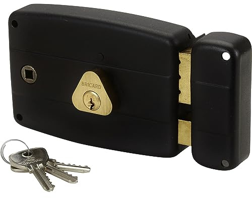 Bricard 1841 Serrure en applique horizontale fouillot 2 entrées Cylindre 5 Goupilles droite, Noir