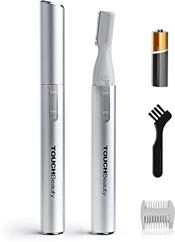 TOUCHBeauty Augenbrauentrimmer Elektrischer Korrekturtrimmer Kabellos für Damen,Augenbrauenrasierer Augenbrauenschneider Präzisionstrimmer mit Führungskamm, Batteriebetrieben, Silber AG-815S