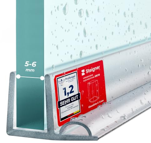 STEIGNER Duschdichtung UK19 Gerade 200 cm 1 Stk, Glas 5-6 mm, Transparent | Dichtung für Eckeinstieg Dusche oder Fünfeckdusche mit Duschtür - Schutz gegen Auslaufen, Einfache Montage, Perfekte Passform