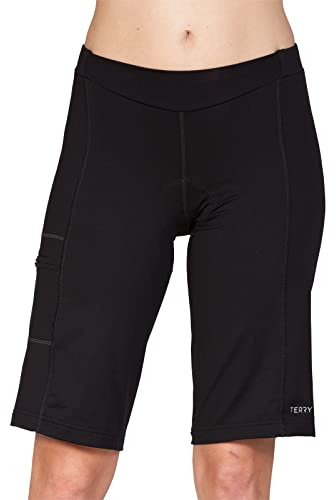 Terry Bike Shorts Women Padded Chamois, Liberty Cycling Shorts for Women with Padding, 13 Long Relaxed Fit Bicycle Clothes - Black, Large