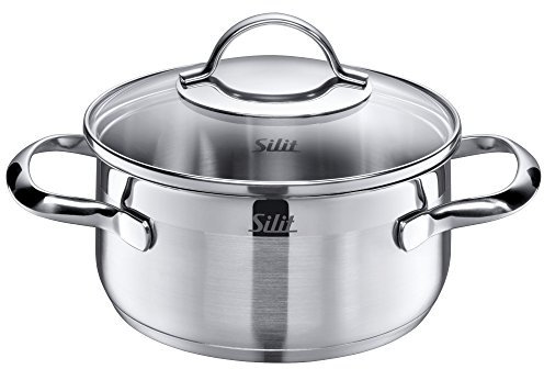 Silit Achat Kochtopf klein 16cm, Glasdeckel, Bratentopf Induktion 1,4l, Edelstahl teilmattiert, unbeschichtet, backofengeeignet