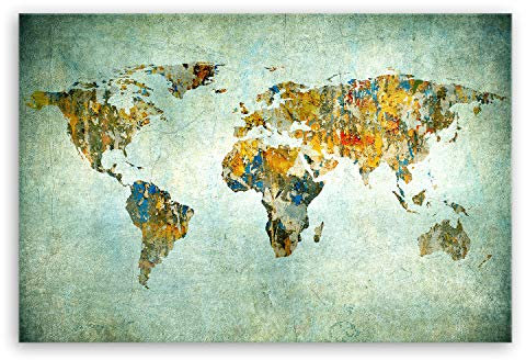 ge Bildet Bild auf Leinwand | Weltkarte Retro - Weltkarte I in 120x80 cm als Wandbild XXL | Wand-deko Dekoration Wohnung modern Bilder | 2201