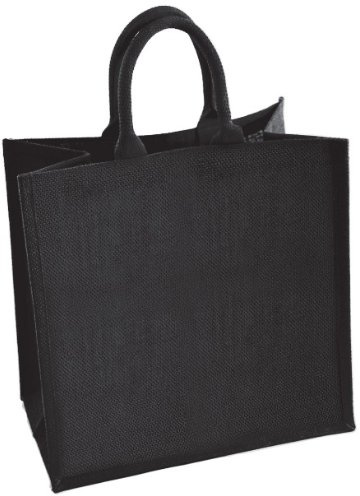 2 x Large Black Jute Shopping Bag - Natural Hessian