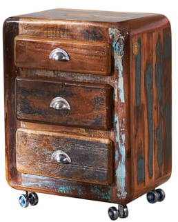MASSIVMOEBEL24.DE | FREEZY Rollcontainer aus Massivholz #35 Altholz - Mehrfarbig, lackiert Industrial-Stil 55x38x70 cm Rollregal Rollkommode