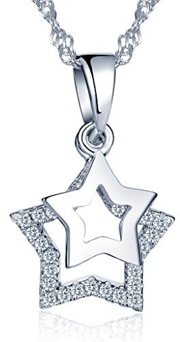 Unendlich U Damen Halskette Beweglich Doppel Pentagramme Sterne 925 Sterling Silber Zirkonia Anhänger Kette, mit Weiße Geschenkbox/Blaue Geschenktasche (Silber(mit Geschenktasche))