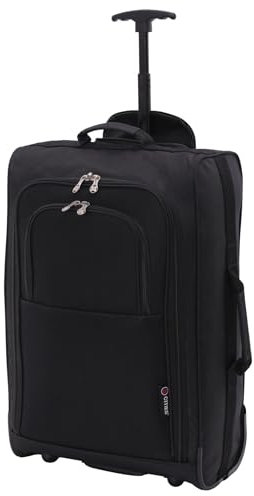 5 Cities Leichtgewicht Handgepäck Kabinentrolley Rollkoffer Gepäck Reisetasche Bordgepäck mit Rädern für Easyjet, Ryanair, British Airways, Jet 2 und viele andere Airlines 55x35x20cm 42L (Schwarz)