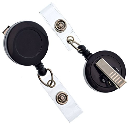 Bulk 25 Pack - Black Retractable Badge Reels with Alligator Swivel Clip & Vinyl Card Holder Strap by Specialist ID - Bulk Premium Black Retractable Name Badge Reels with Alligator Swivel Clip