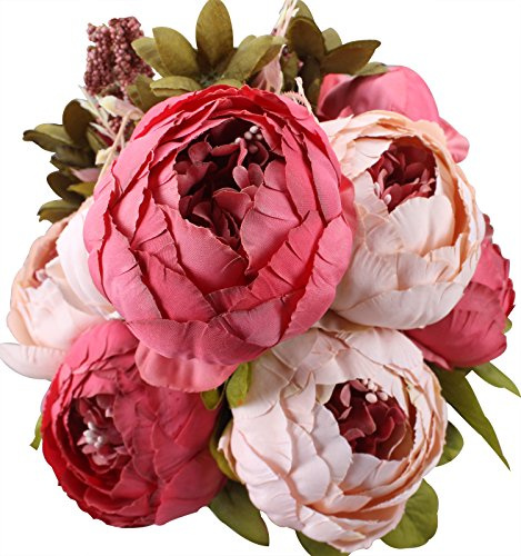 Duovlo Konstgjorda blommor vintage konstgjord pion silkesblommor bröllop heminredning, förpackning med 1 (mörkrosa)