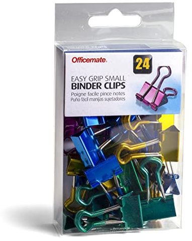 Officemate Easy Grip Binder Clips, Metallic, Small, Pack of 24