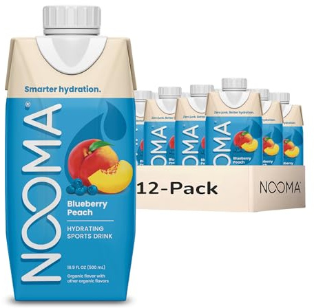 NOOMA - Hydrating Sports Drink - Electrolyte Drink with Organic Coconut Water - Organic & No Added Sugars - Rapid Hydration - 30 Calories & 505mg Electrolytes - Blueberry Peach - 12 Pack (16.9oz each)