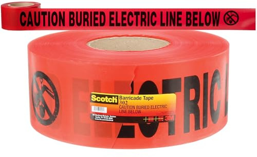 3M Scotch Buried Barricade Tape 302, with CAUTION BURIED ELECTRIC LINE BELOW text, 3 in x 1000 ft, Red, Warning Tape, 1 roll