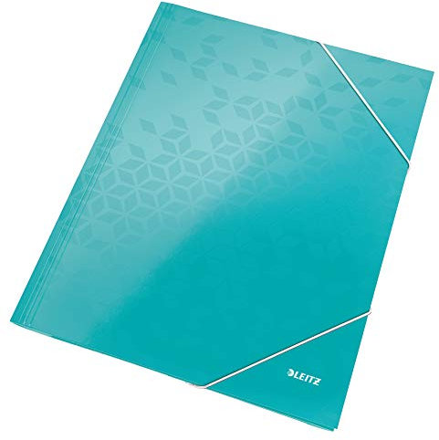 Leitz WOW 3-Klappen-Mappe, Eckspannermappe für bis zu 150 A4-Blätter, elastischer Verschluss, Dokumentenmappe aus Pappe, Eisblau, 39820051