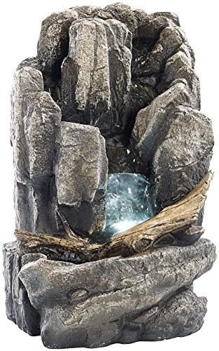 infactory Zimmerbrunnen Wasserfall: Beleuchteter Zimmerbrunnen Alpenfels mit LED und Pumpe (Zimmer Wasserfall, für Zuhause, Licht)